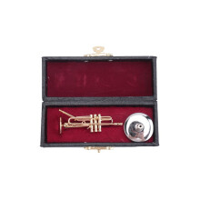 Miniaturtrompete aus Kupfer mit Ständer und Koffer, Musikinstrument, Miniaturreplik, Modell, Trompete,