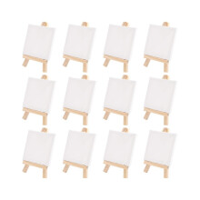 Kunstenaarsset met canvasdoeken van 7,6 x 7,6 cm en een schildersezel van 12,7 cm - Set bevat: 12 canvasdoeken