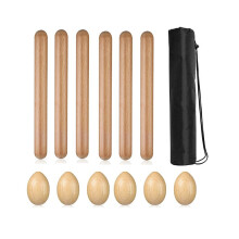 Musikalisches Handperkussionsinstrumentenset aus Holz, bestehend aus 6 Rhythmusstäben und 6 Eierrasseln