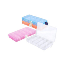 Organizer case with small compartments, 4 pieces; Adjustable 15-grid plastic box with dividers; Empty storage container