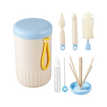 Travel Baby Bottle Cleaning Brush Set, Foldable Baby Bottle Drying Rack, Essential Cleaning Set for Outdoor Travel, Blue