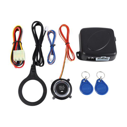 RFID car alarm system, push-button start/stop button, ignition lock, immobilizer with keyless remote-go entry system, 12V