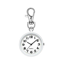 Clip-on pocket watch, quartz pocket watch with key clip, for hanging, digital watch clip for nurses, doctors, white+white