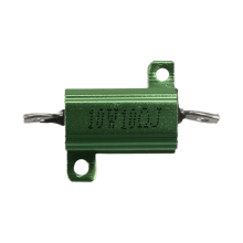 Groene draadgewonden weerstanden gemonteerd op een aluminium chassis, 10 W, 10 ohm, 5%