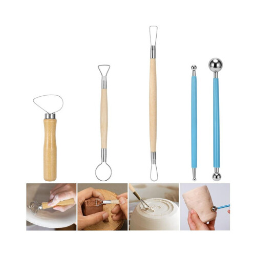 42-piece clay tool set, pottery tool set, dotting tools, polymer clay tools, ceramic tools with wooden handles, pottery tool bag 2