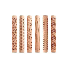 Set mit 6 Holz-Ton-Modellier-Musterrollen-Set, Ton-Nudelholz, Strukturierter Handroller, Holzgriff, TöPferwerkzeug-Set