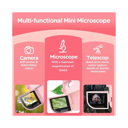 Microscope for children, portable microscope with 8 adjustable LED lights, 2-inch LCD screen, pocket microscope camera 2