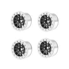 Set van 4 zwarte en zilveren velgen, 1,55 inch metalen wielmodelonderdelen voor Axial SCX10 TRX4 TRX6