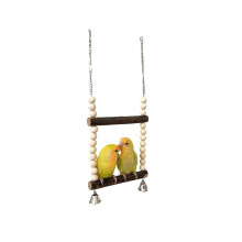 Vogelschaukel für Zwei Vögel, Vogelschaukel Aus Holz mit Glöckchenspielzeug, Hängeschaukel, Sitzschaukel für Kleine Vögel und Papageien (15cm)