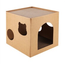 Inhalt: Katzenhaus mit Kratzbox, Katzenhaus aus Pappe mit Kratzfläche