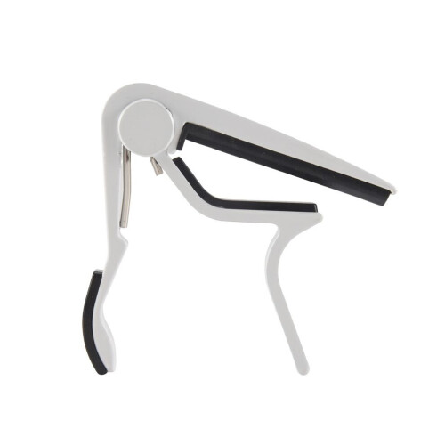 White one-handed guitar trigger capo with quick-release mechanism