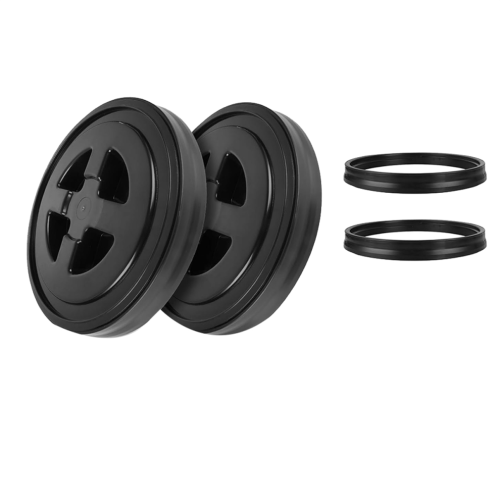2 x 5-gallon leakproof bucket lids, plastic storage buckets, black
