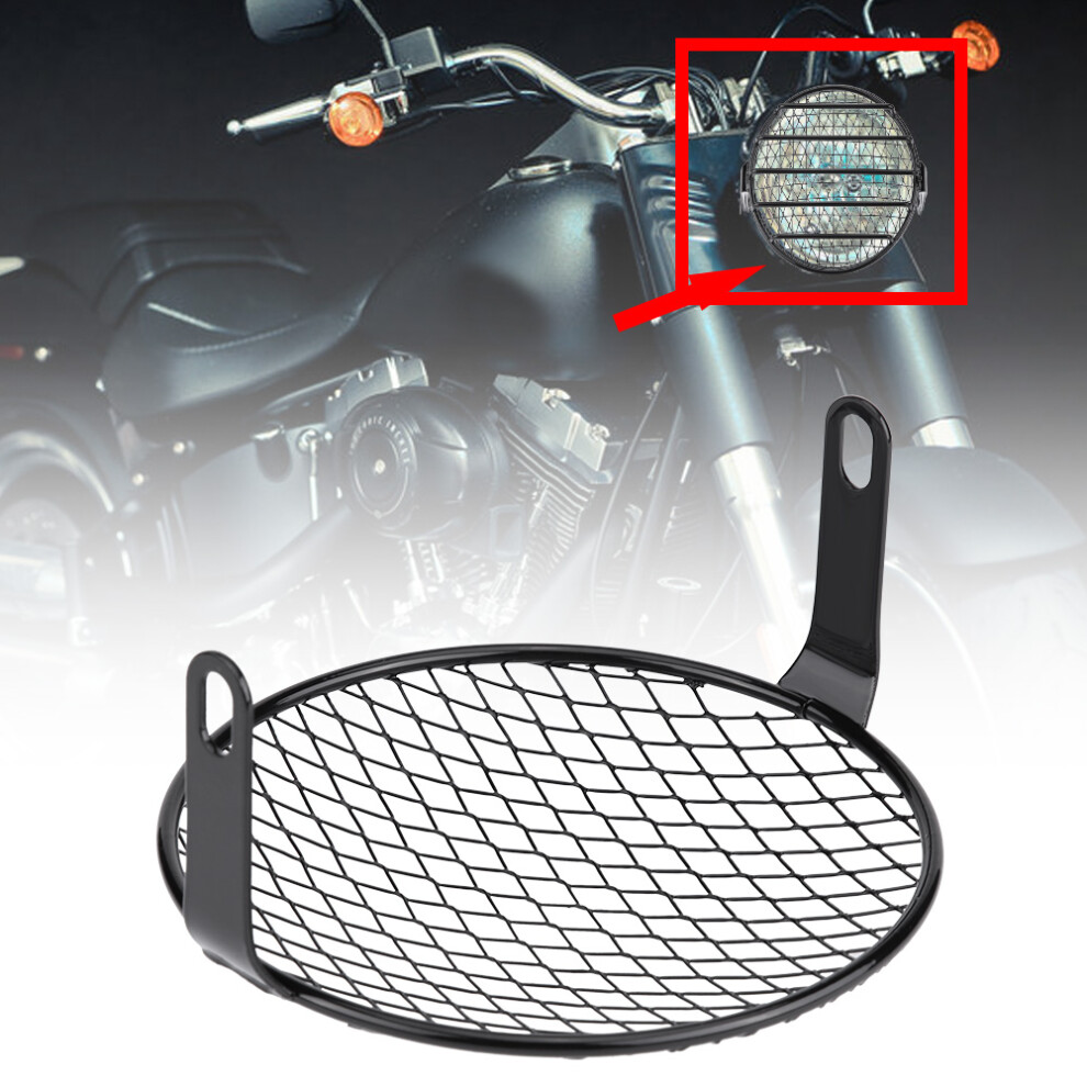 6.5In Motorcycle Headlight Grill Cover Round Iron For Cruiser & Chopper Black 7891392640676