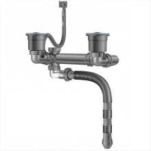 Drain set for double sinks, space-saving drain set for kitchen sinks
