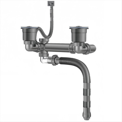 Drain set for double sinks, space-saving drain set for kitchen sinks