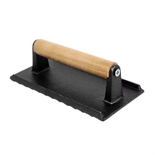 Köttgrill i gjutjärn med trähandtag