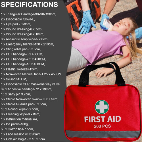 208 pcs First Aid Kit Premium Emergency With Case 2