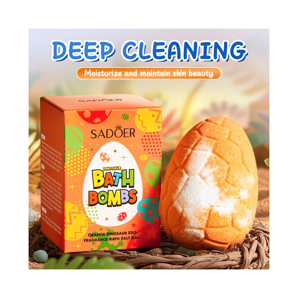 Orange (100G) Dinosaur Egg Bath Ball Gift Set - Luxurious Scented Bubble Bath, Plant Extracts For Deep Cleansing, Refreshing