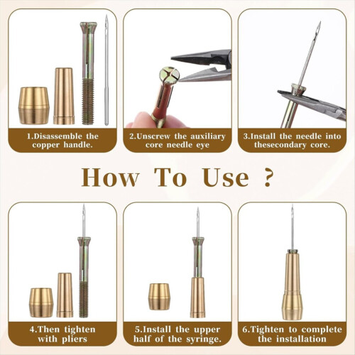 9-piece saddler's awl set with copper handle and 6 needles 1