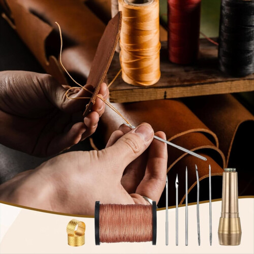9-piece saddler's awl set with copper handle and 6 needles 2