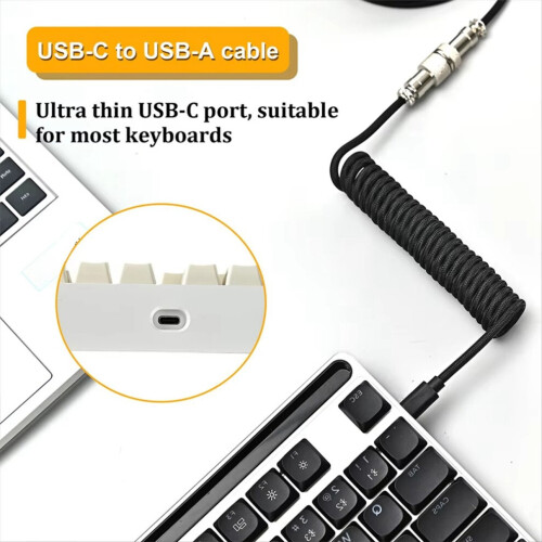 USB keyboard cable, black spiral keyboard USB Type-C cable 1