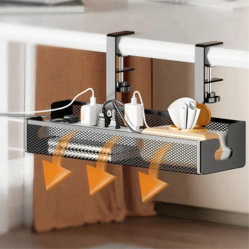 Cable organizer for under the desk, no drilling required, wire mesh cable management box, A 1