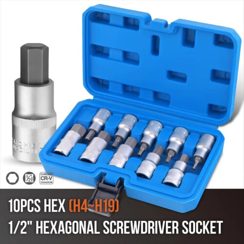 1/2-inch hex bit kit, hex socket wrench with hex sleeve, H 1