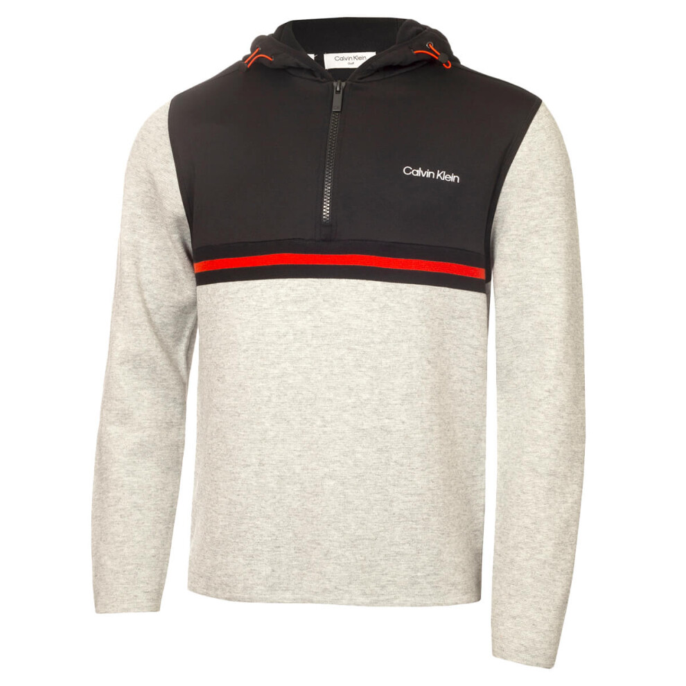 Calvin Klein (L, Marl) Mens Addington Half Zip Stretch Thermal Golf Sweater Silver