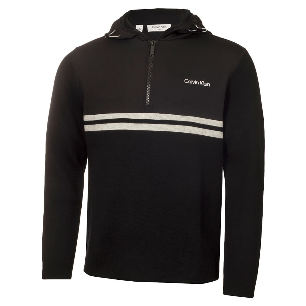 Calvin Klein (L, Marl) Mens Addington Half Zip Stretch Thermal Golf Sweater Black