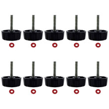 10 stuks schroeven, moeren en afdekkapjes voor de knop/hendel van een vismolen