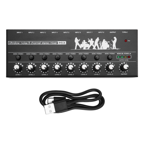 Stereo mixer sound audio mixer with low-noise functionality