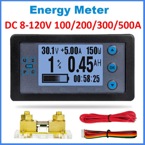 Digitale energiemeter DC 8-120V Multifunctionele coulombometer 100A 1