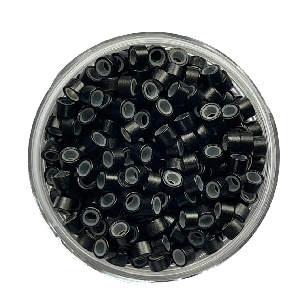 Unisex Black 5Mm Silicone Lined Micro Beads 1000Pcs Rings Link Tip Loop Hair Extensions