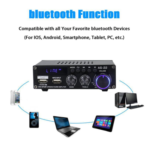AS22 HiFi digital amplifier, 30 W per channel, 2-channel Bluetooth, EU plug