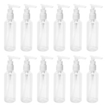 12-pack genomskinliga flaskor à 90 ml för vatten, massageolja och schampo