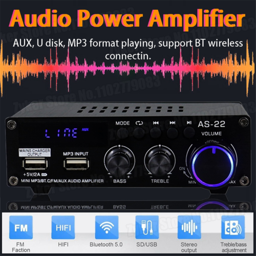 AS22 HiFi digital amplifier, 30 W per channel, 2-channel Bluetooth, EU plug 2