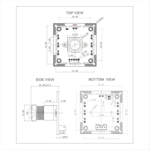 4-piece camera module 100 degrees OV9732 2M cable 1