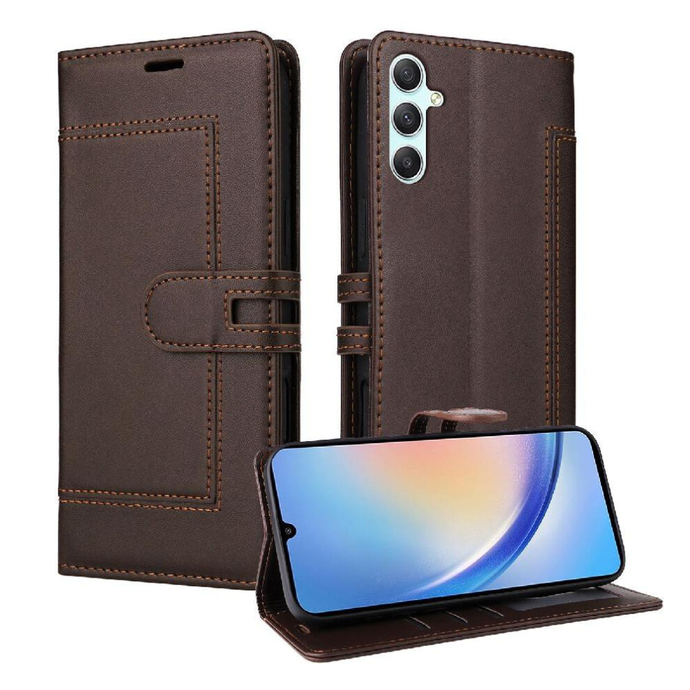 () Flip Case For Samsung Galaxy A34 5G Rfid Blocking Kickstand Card Slots Premium Pu Leather Magnetic Buckle Closure 764563246458