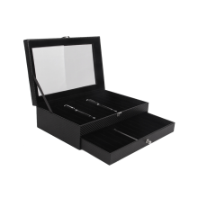 24-Slot Wooden Pen Display Storage Box, 2-Layer PU Pen Case, Carbon Fiber