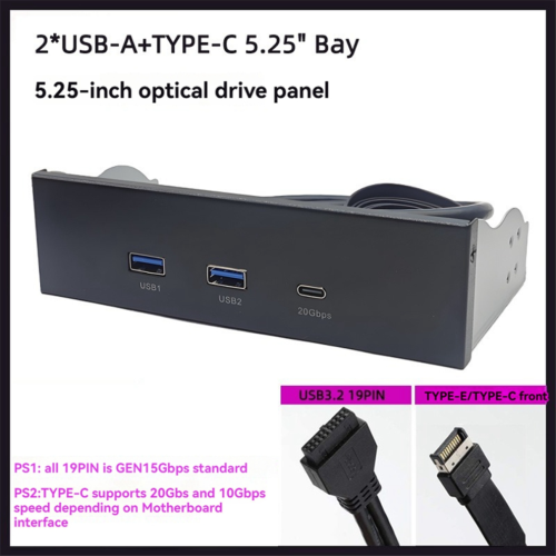 USB front panel for PC, 2 USB 3.2 GEN1 5Gbps ports + 1 TYPE-C port 2