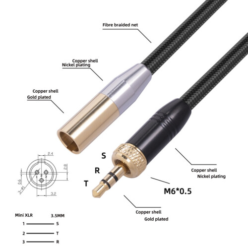 Adapter cable with internal thread, 3.5 mm plug to MINI XLR 3-pin 2