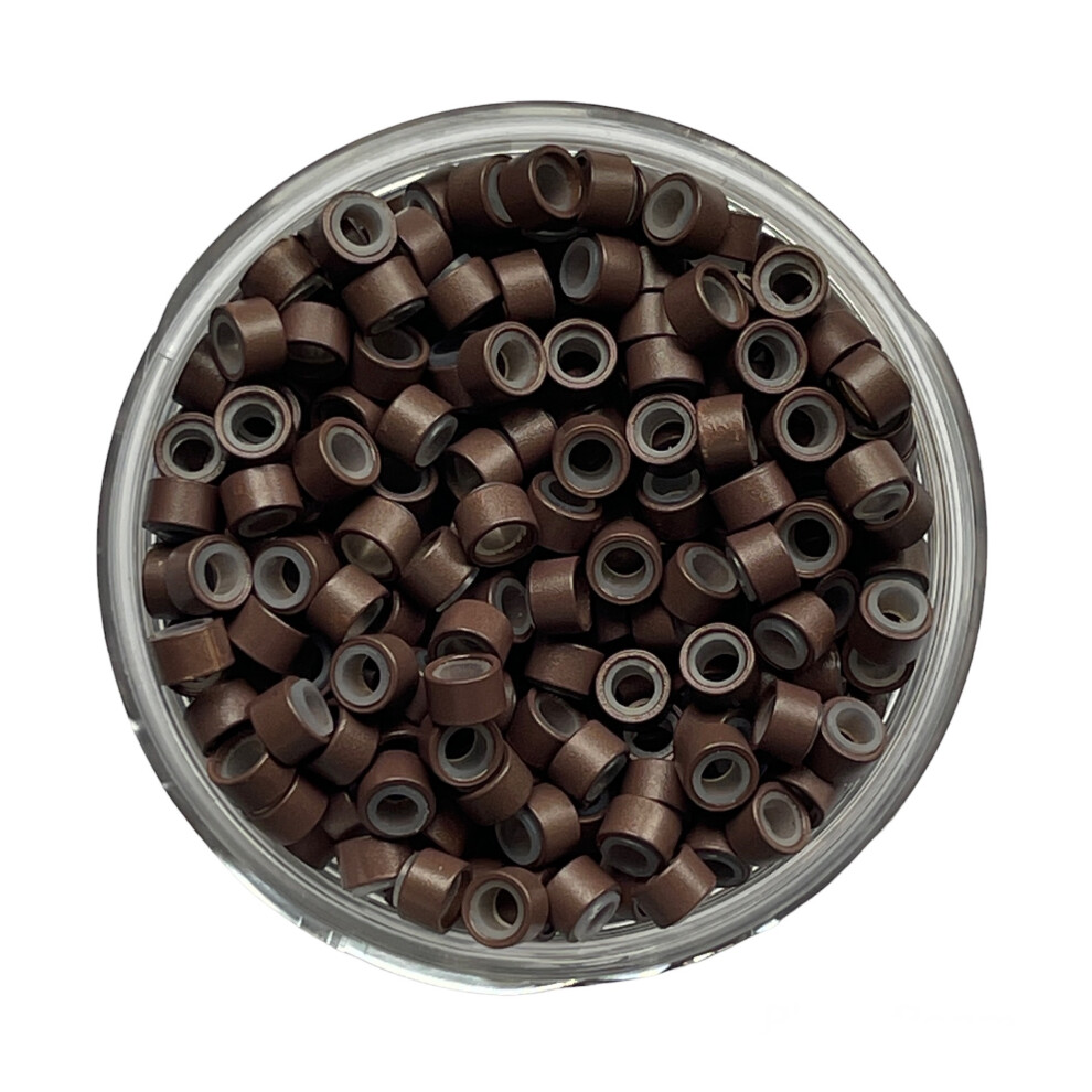 Unisex Brown 5Mm Silicone Lined Micro Beads 1000Pcs Rings Link Tip Loop Hair Extensions