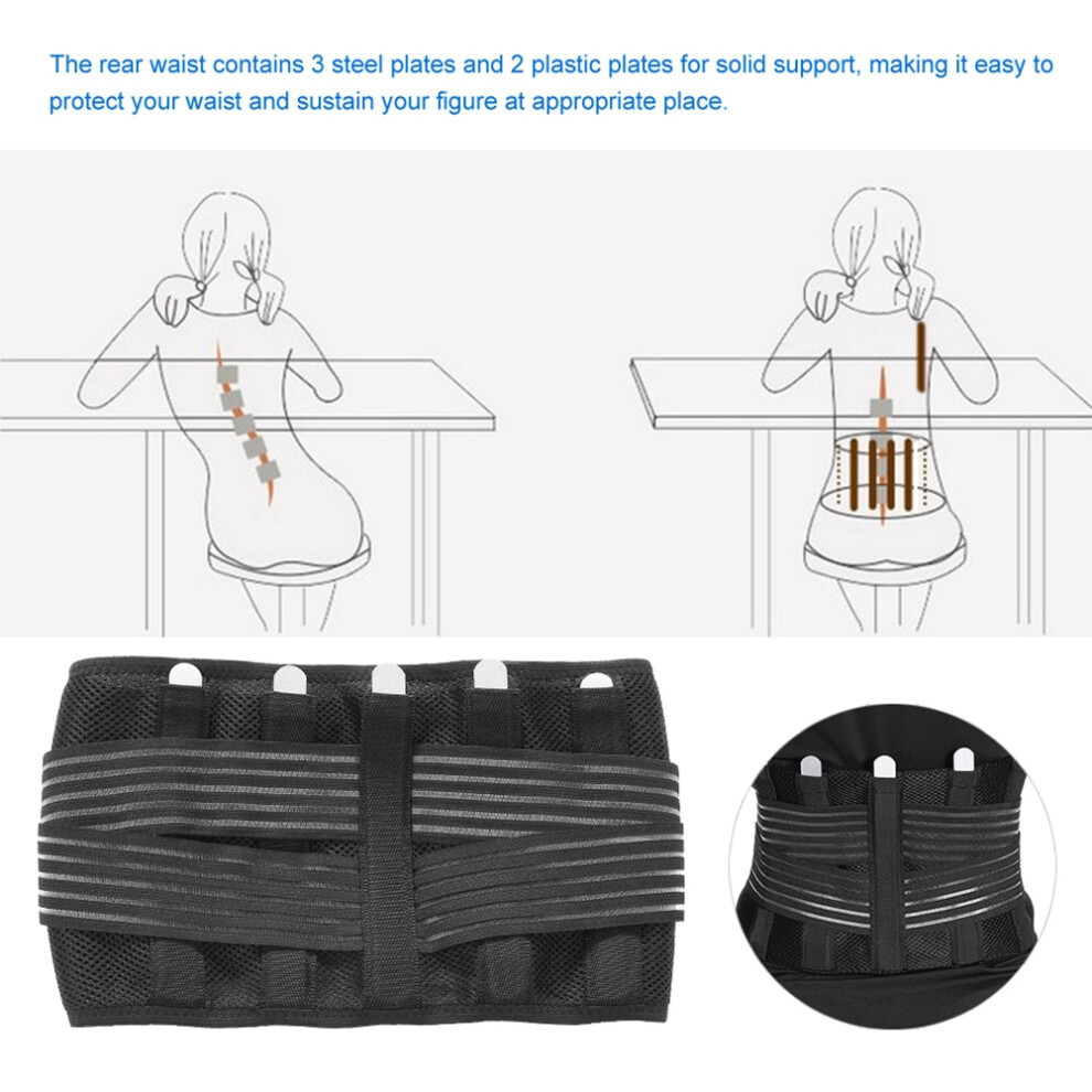 Black Breathable Adjustable Waist Support Belt for Pain Relief (L)
