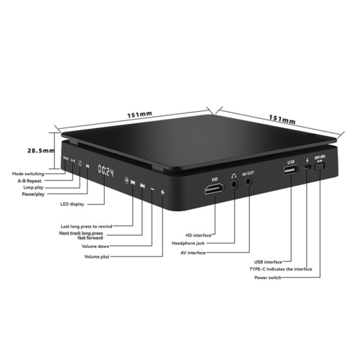 Portable DVD player, compatible with AV output and CD player, UK plug 2