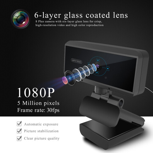S3 5MP 1080P CMOS Computer Camera with Built-In MIC, Black 1