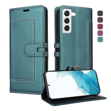 () Flip Case For Samsung Galaxy S21 FE Card Slots Kickstand Magnetic Buckle Closure Premium PU Leather RFID Blocking