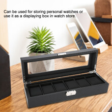 6 Watches Leather Display Case – Black, 35x11.5x8cm
