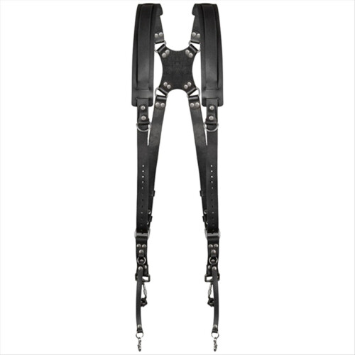 Double shoulder strap for camera, adjustable, black