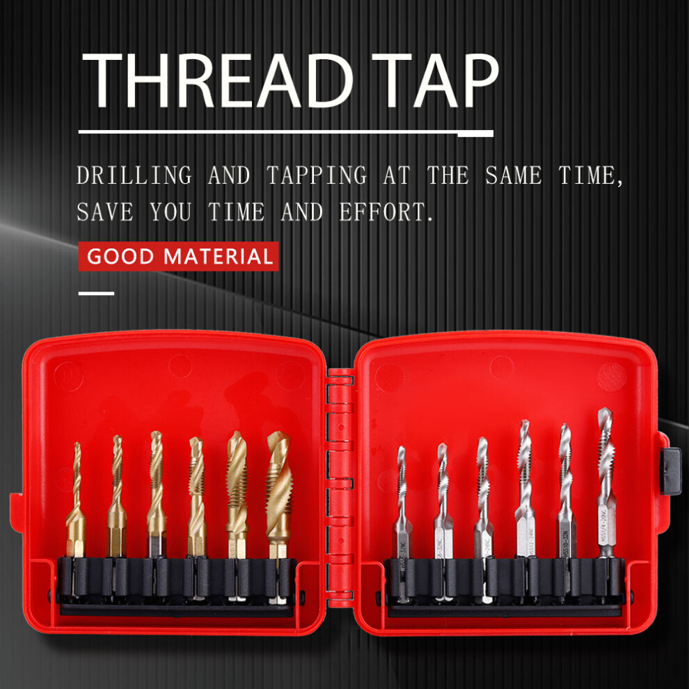 12Pcs M3-M10 Titanium-Coated Hss Drill Tap Set With Case Red 3051392644140