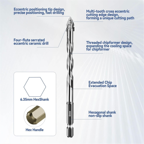 New Four-flute Sawtooth Eccentric Drill Bits Size 5/6/8/10/12mm 1